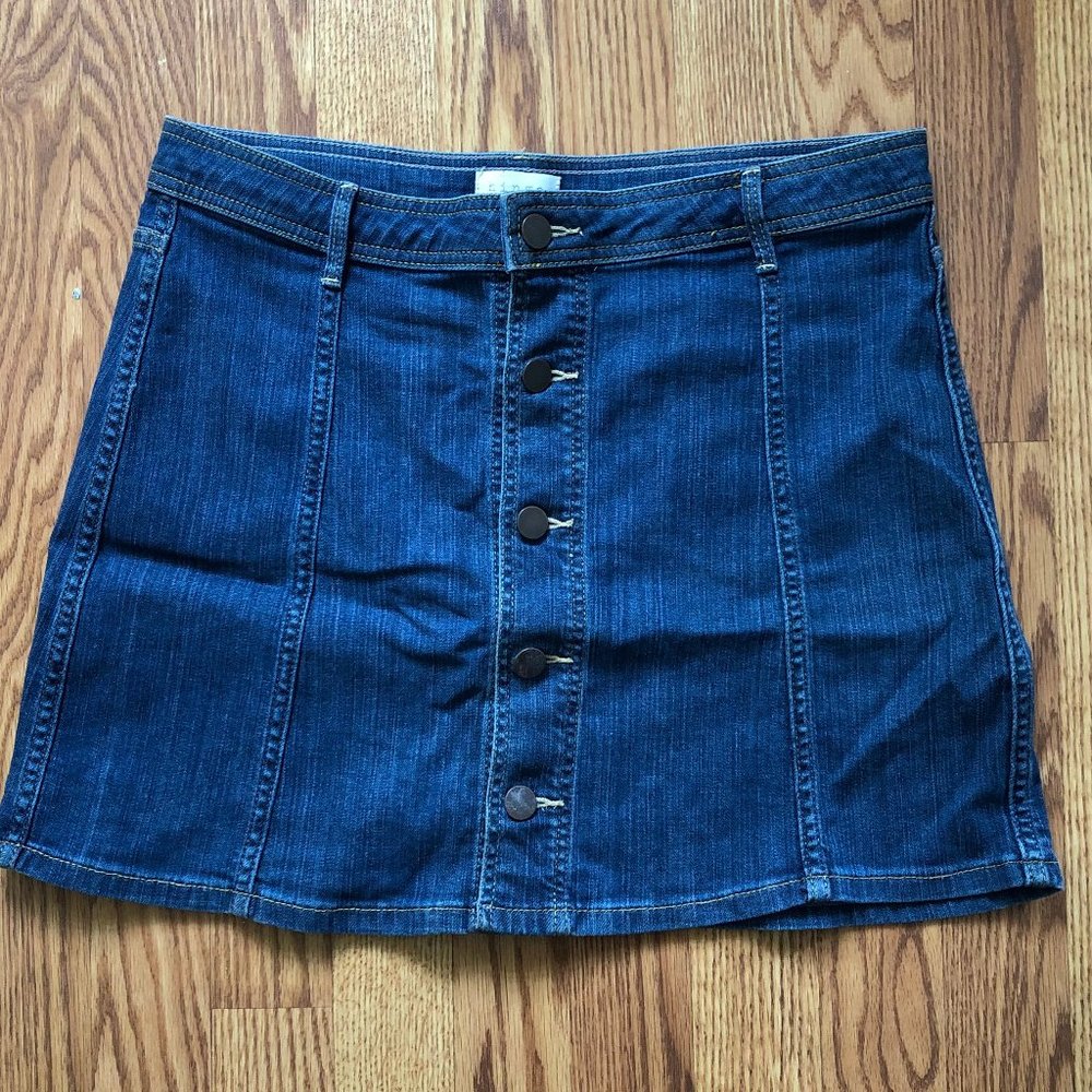 Hinge Button Front Denim Mini Skirt - image 1